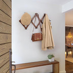 SCUNDA Wall Rack with 10 Hooks, Wooden Wall Expandable Coat Rack for Coat, Hats, Baseball Caps, Coffee Mug, Jewelry(Brown)