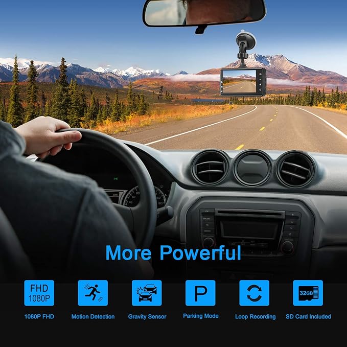 Dash Cam Front with 32G SD Card, BOOGIIO 1080P FHD Car Driving Recorder 3'' IPS Screen 170°Wide Angle Dashboard Camera Alumin