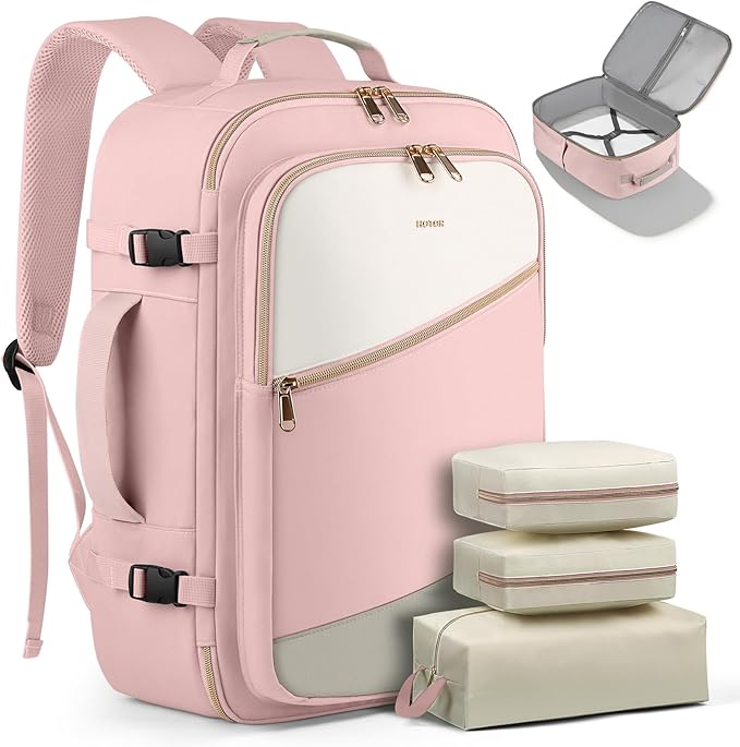 HOTOR Travel Backpack for Women – TSA-Friendly Travel Bag with Multiple Compartments & 3 Packing Cubes, Water-Resistant & Com