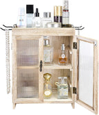 Ikee Design Wooden Countertop Storage Cabinet with Wavy Magnetic Door, Adjustable Shelves, Removable Hooks. Perfect for Perfu