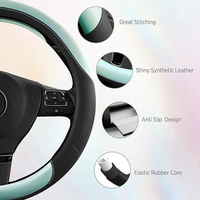 Road Comforts Steering Wheel Cover – Breathable Leather Steering Wheel Cover, Anti-Slip Grip, Universal Fit 14.5” to 15”, Hea