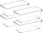 4 Pack Drawer Organizer - 3" X 6" Clear Acrylic Storage Bins with Non-Slip Pads, Versatile Desk Tray for Makeup, Jewelry, Kit