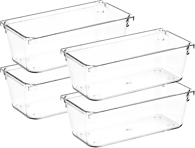 4 Pack Drawer Organizer - 3" X 6" Clear Acrylic Storage Bins with Non-Slip Pads, Versatile Desk Tray for Makeup, Jewelry, Kit