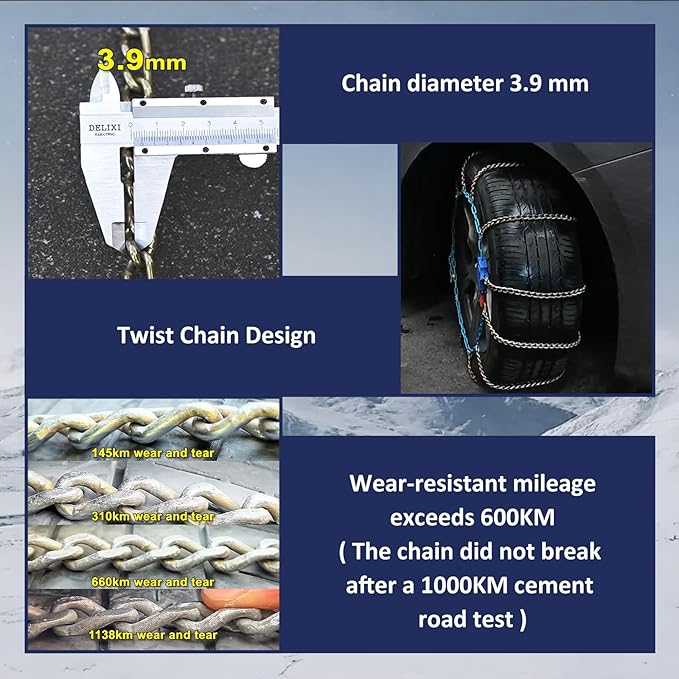 Auto Tightening Snow Chains Tire Chains, 1-Minute Quick Install, Twist-Link, Wear-Resistant, Universal for Car/SUV/Pickup Tru