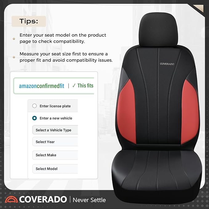 Coverado Seat Covers Full Set, Automotive Car Seat Protectors 5 Seats, Red Driver Protectors Universal Fit for SUVs, Trucks, 
