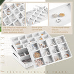 Junkin 12 Pcs Jewelry Tray Velvet Stackable Jewelry Organizer Trays Divided Earring Accessories Storage Containers Box (Rose 