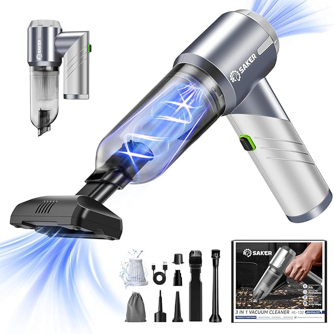 Saker Car Vacuum Cleaner 17000PA Foldable Mini Handheld Vacuums Portable Cordless with Brushless Motor for Gifts, Hair,Cars,B
