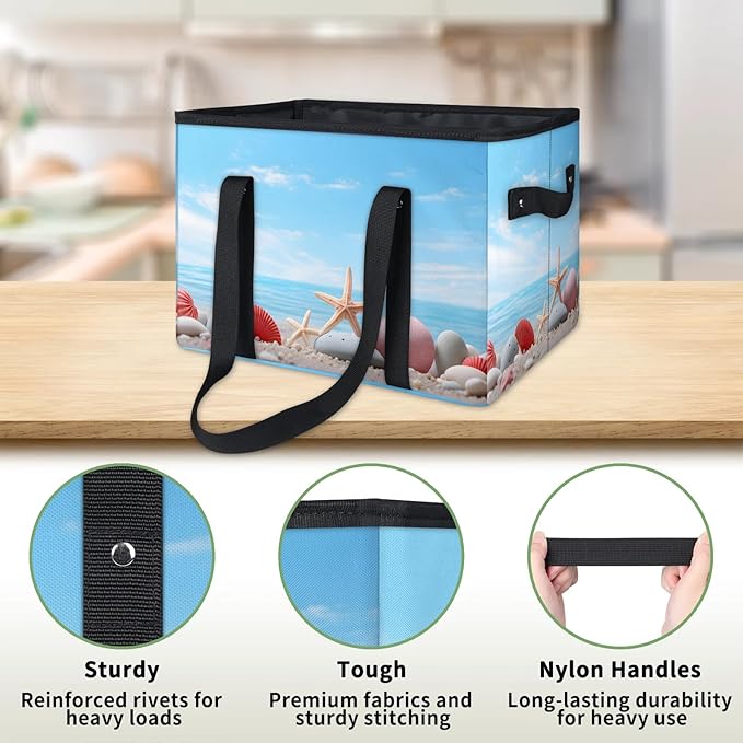 Reusable Grocery Bags Heavy Duty Shopping Bags Foldable Large Tote Bags with Long Handles & Hard Bottom