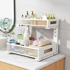 2-Pack Under Sink Storage Organizer, Large 2-Tier Elegant Mesh Pull Out Shelf for Kitchen and Bathroom Cabinet Organization, 