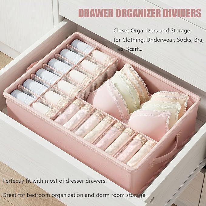 2 Pack Drawer Organizer Dividers with Lid, 17 Cell Underwear Organizer for Closet Organizers and Storage Boxes, Foldable Ward