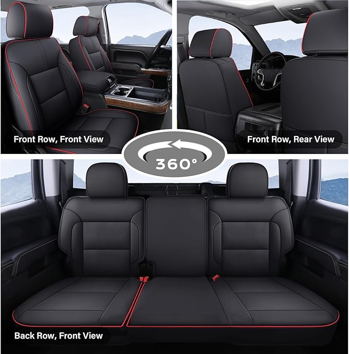 Coverado Car Seat Covers Full Set Faux Leather-Custom Fit Chevy Silverado/GMC Sierra (2007-2013 & 2019-2026 1500, 2020-2026 2