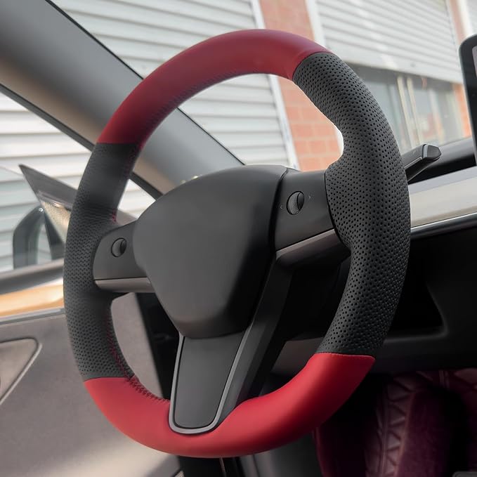 MEWANT Hand Stitched Steering Wheel Cover for Tesla Model 3 2017-2023 / Model Y 2020-2023 for Tesla Model 3/Y Accessories