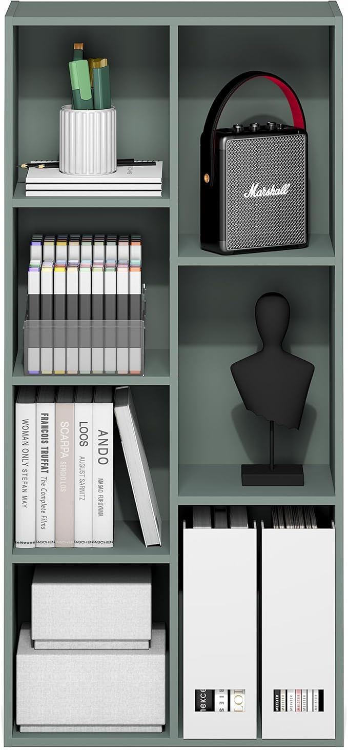 Furinno LUDER Book Shelf, 7-Cube Bookshelf, Bookcase with Open Shelves, 9.4 x 19.5 x 41.7, Easy Assembly, for Living Room, Be