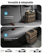 Corduroy Car Trash Can with Lid and Mesh Pockets - Leakproof Organizer,Multipurpose Waterproof Garbage Can/Trash Bin for Car(Leopard Print-3 Gallons)