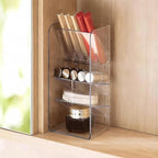 PAVSTINE Medicine Cabinet Organizer with Adjustable Dividers, Clear Vertical Layered Backward Slanting Shelves for Makeup Bru