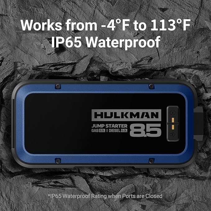 Hulkman Alpha85,Cobalt Blue,2000A 74Wh Smart Jump Starter, 12V Portable Car Battery Booster with 3.3" Display, USB-C Power Pack, 5-Mode Flashlight, Jumper Cables for up to 8.5L Gas/6.0L Diesel