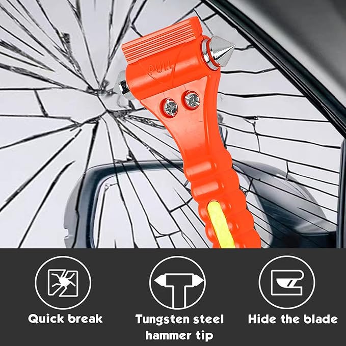 MorTime 6 Pack Car Safety Hammer Window Breaker, Car Emergency Escape Tool, Window Hammer Seat Belt Cutter
