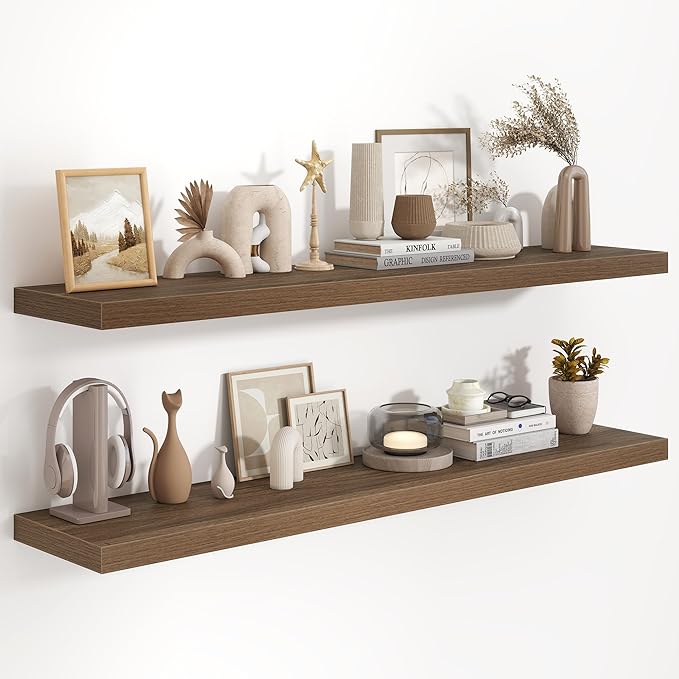 55"W x 9.3"D Floating Shelves for Wall, Wall Mounted Bathroom Shelves 2 Pack Deep Floating Shelf for Bedroom Kitchen Living R