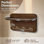 Key Holder Wall Mount, Solid Wood Key Holder for Wall with 4 Brass Hooks & Hidden Magnets, 15° Incline Hooks & Grooved Design