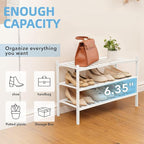 3 Tier Bamboo Shoe Rack Storage Organizer for Closet, Multifunctional Stackable Free Standing Shoe Shelf Organizer for Small 