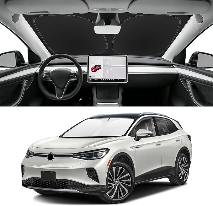 Custom Fit Windshield Sun Shade for VW ID.4 2021-2026, Blocks UV & Heat, Front Window Sunshade Accessorie, Easy Fold & Store Keep Your Car Cooler