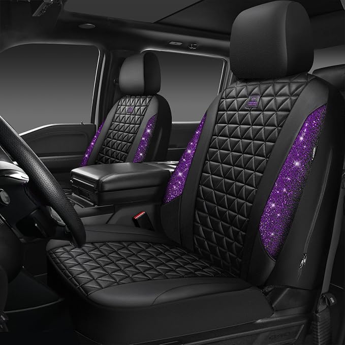 CAR PASS Bling Diamond Leather Car Seat Covers Full Seats Interior Sets, Waterproof Shining Glitter Sparkly Crystal Universal