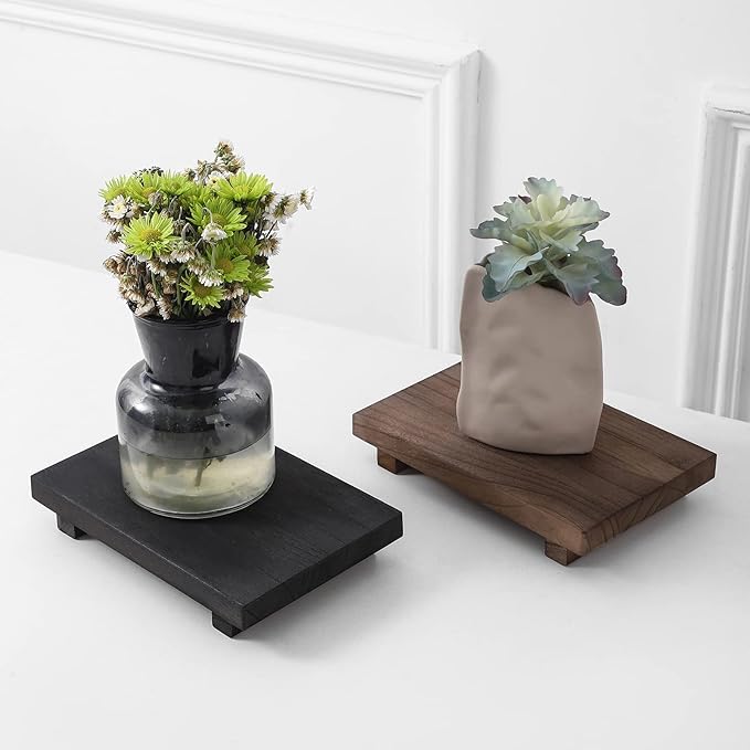 zoocatia Small Wood Tray Pedestal Stand Farmhouse Bathroom Decor Decorative Wooden Riser Kitchen Soap Dish Holder for Vanity,