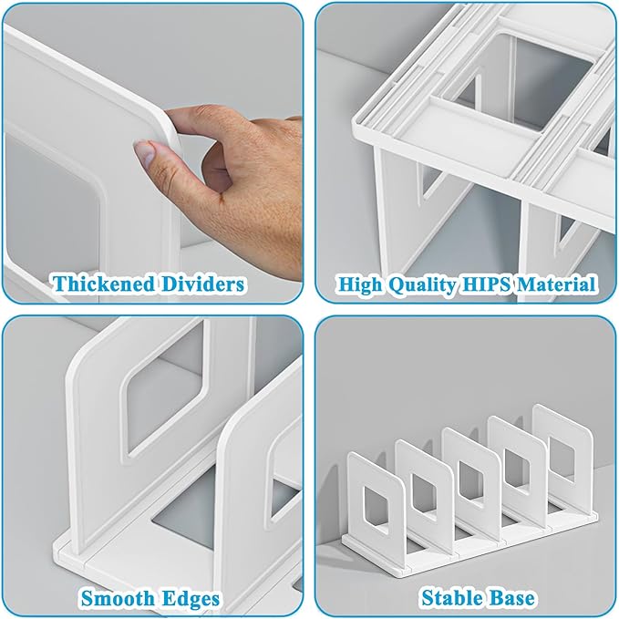 SAYEEC Desk File Sorter Vertical Desktop File Folder Organizer 4 Section Plastic Book Holder Adjustable Shelf Dividers Closet