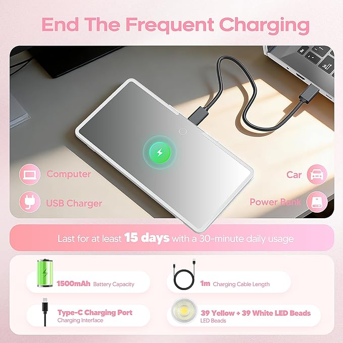78 Smart LED Light Makeup Mirror Vanity for Car Sun Visor - Anti-reflective Rechargeable Dimmable - 3 Light Modes Sun Visor Mirror with Cover for Gift Women Girl Work Travel Trip Outdoor Dressing