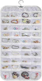 BB Brotrade Hanging Jewelry Organizer,Accessories Organizer,80 Pocket Organizer for Holding Jewelries (White-Embossed)