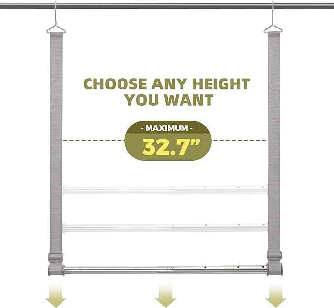 Hanging Closet Rod, 17-28In Width and Up to 32In Height Closet Extender, Double Hanging Bar with Powder-Coated Metal Pole and