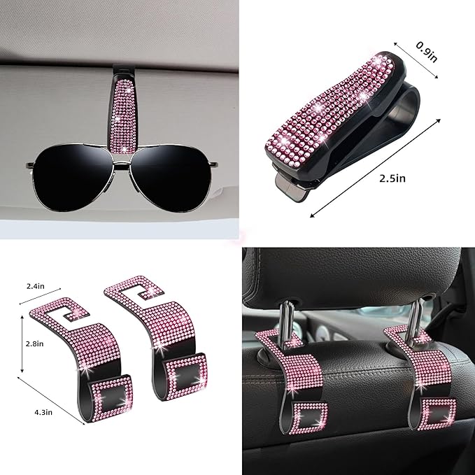 NBTEPEM 30 Pcs Pink Bling Car Accessories Set for Women, Pink Steering Wheel Cover Set, Bling Console Cover, Seat Belt Cushion, Shift Knob Cushion, Cup Coaster, Rhinestone Car Hanging Accessories