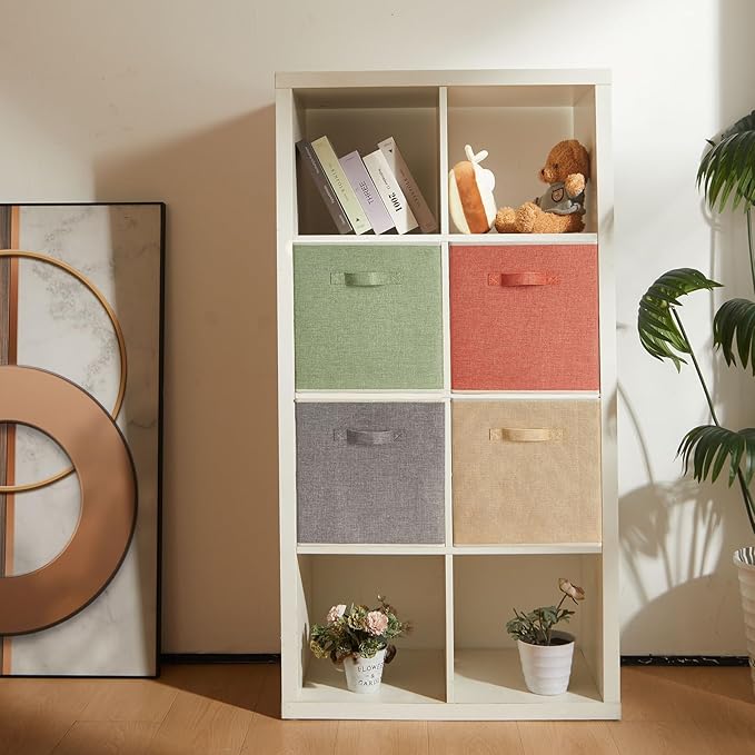 Storage Cube Organizer Bin 13" x 15" x 13" Large Boxes Fabric Basket with Handles for Organizing Shelves Closet Clothes 4 Col