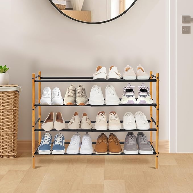 STORAGE MANIAC Expandable Shoe Rack, 12 Pairs Stackable Small Shoe Rack, Metal Adjustable Shoes Organizer for Closet, Entrywa