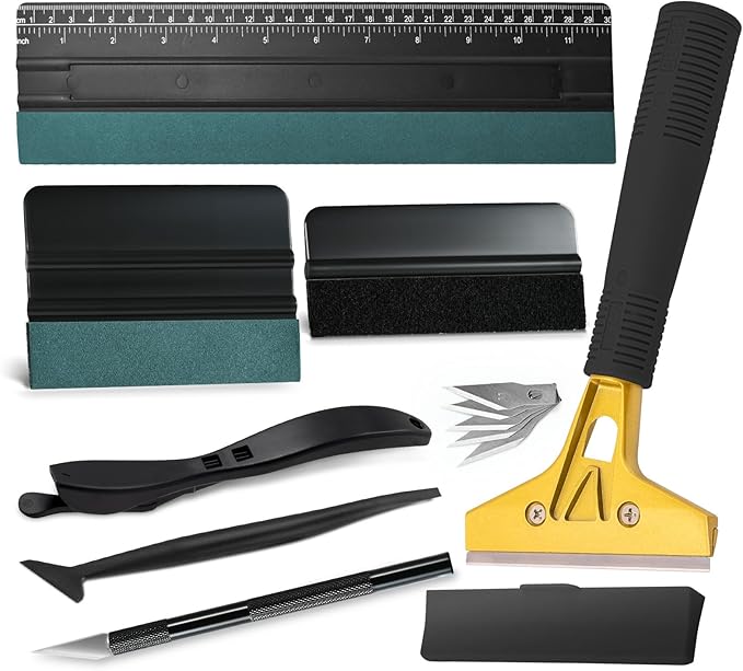 NEWISHTOOL Window Film Kit Vinyl Wrap Tools Includes Razor Scraper, Film Cutter, Ruler Squeegee and Tint Squeegee for Window Privacy Film Installation, Vinyl Applicator