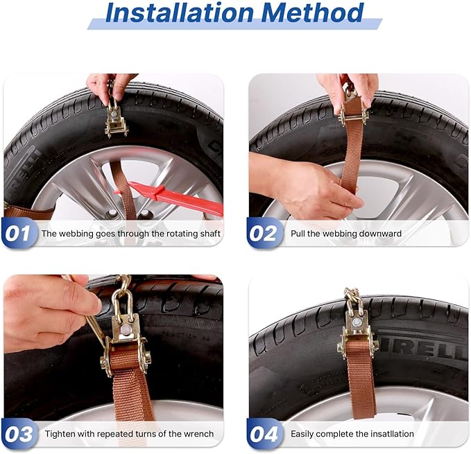 Car Tire Chains 205-305mm, Universal Emergency Anti-Skid Snow Strap Tires Chains for Trucks/Minivan/Pickup/SUV/ATV/UTV, Adjus