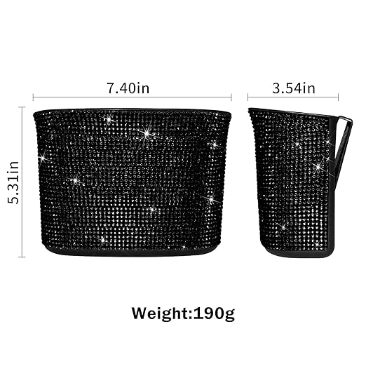 Cavalcade Car Trash Can, Hanging Trash Bin, Leakproof Garbage Organizer, Bling Vehicle Waste Basket, Mini Dustbin Container with Clip for Car, Office, Kitchen, Bedroom, Home and More, Black, Small
