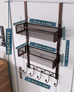 Consumest Over The Door Hooks Organizer - Extra Long Door Hanger with 9 Coat Hooks & 2 Mesh Basket, Back Storage Organizer Ha