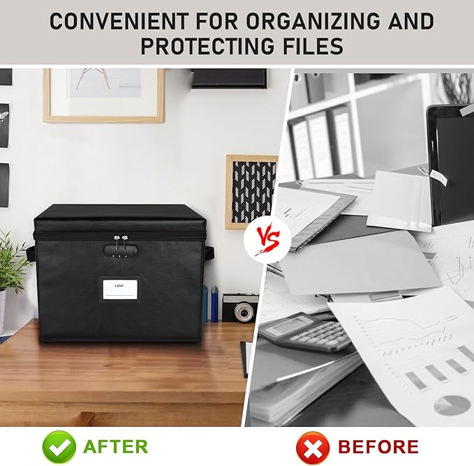 File Box Fireproof Document Box with Lock, Document Safe File Storage Organizer Boxes for Next of Kin Estate Planing Organize