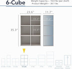 Homes: Inside + Out Apexa 6-Cube Storage Organizer Shelves, Stackable Wood Bookcase Fits Cubby Bins for Organization, Dorm Te