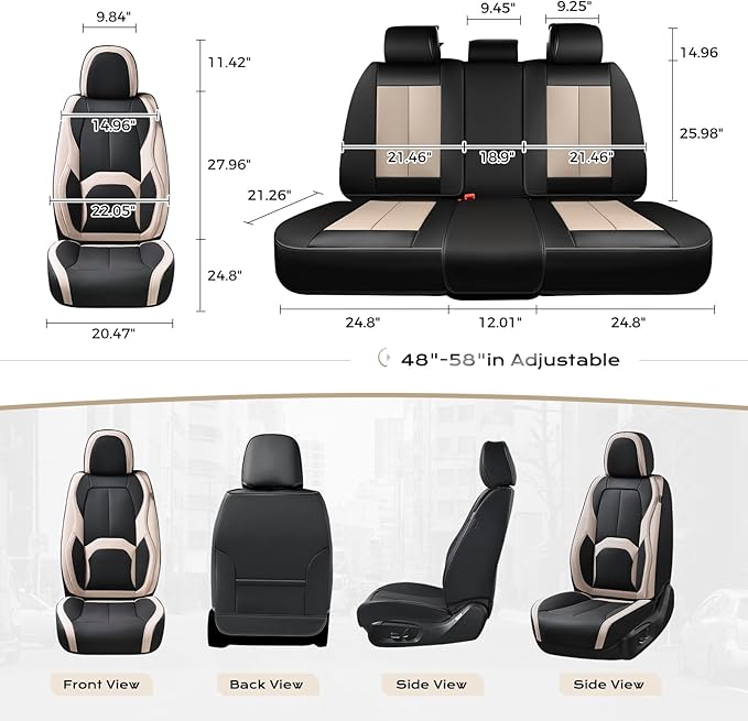 Coverado Car Seat Covers, Leather Seat Covers Full Set, Waterproof Car Seat Protector with Lumbar Support, Automotive Seat Co