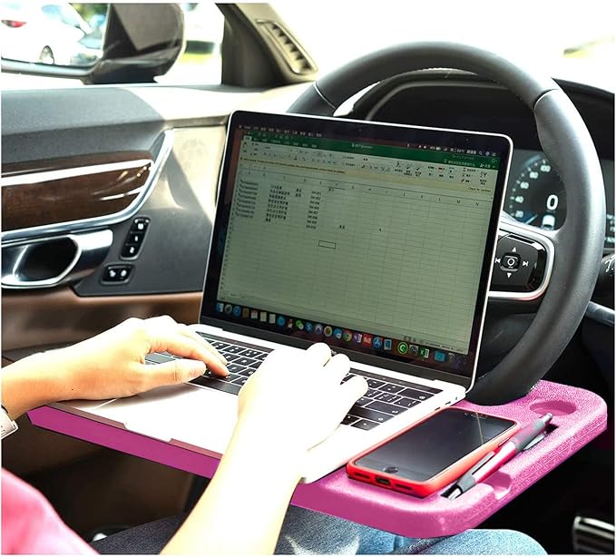 Steering Wheel Tray,Car Desk for Writing,Laptop,Tablet,iPad or Notebook with Pen Slot,Food Eating Table Trays,Fit Most Vehicle Steering Wheels(Pink)