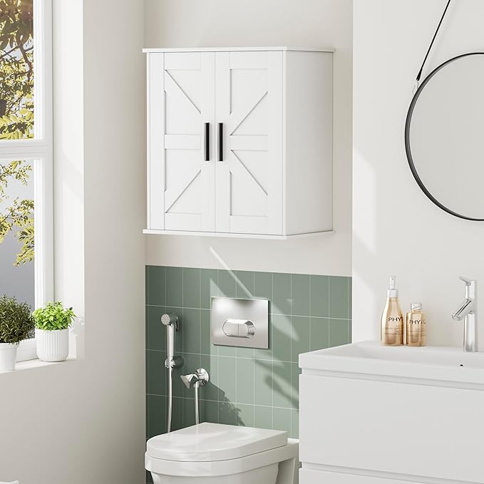 Homleke Bathroom Wall Cabinet, Over Toilet Storage Cabinet with Barn Doors and Adjustable Shelves, 3-Tier Medicine Cabinet Wa