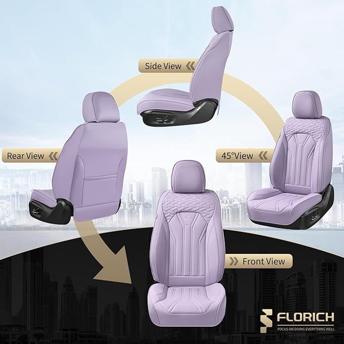 FLORICH Leather Seat Covers Full Set Purple Car Seat Cover Full Coverage Seat Covers Front Seats and Rear Waterproof Car Seat