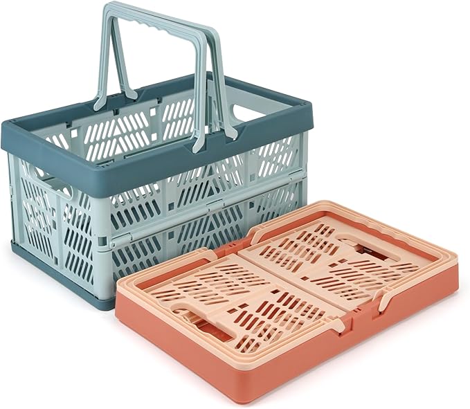 Domiella 2-Pack Foldable Storage Baskets, Collapsible PP Crates with Handles - 20L Capacity, Strong and Portable for Home Org