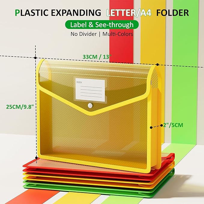 ThinkTex Plastic Expanding File Folders, Transparent Envelopes with Snap Closure, No Dividers, Large Capacity, Document Organ