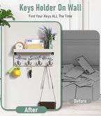 buways Wall-Mounted Key and Mail Holder, Wooden Key Rack with 4 Double Key Hooks, Rustic Home Decor for Entryway(White)