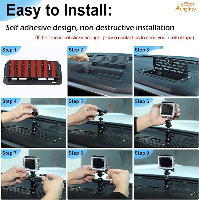 Car Center Console Dashboard Storage Organizer Tray with Dash Cam Mount Holder Compatible with Toyota Tundra/Sequoia 2022-2026, Car Cameras Bracket for Go pro/Action Camera Video Record Accessories
