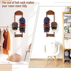Wonderjune Wooden Hat Racks for Baseball Caps, Wall Mounted Baseball Cap Display Racks, Vertical Hat Storage Organizer, Doubl