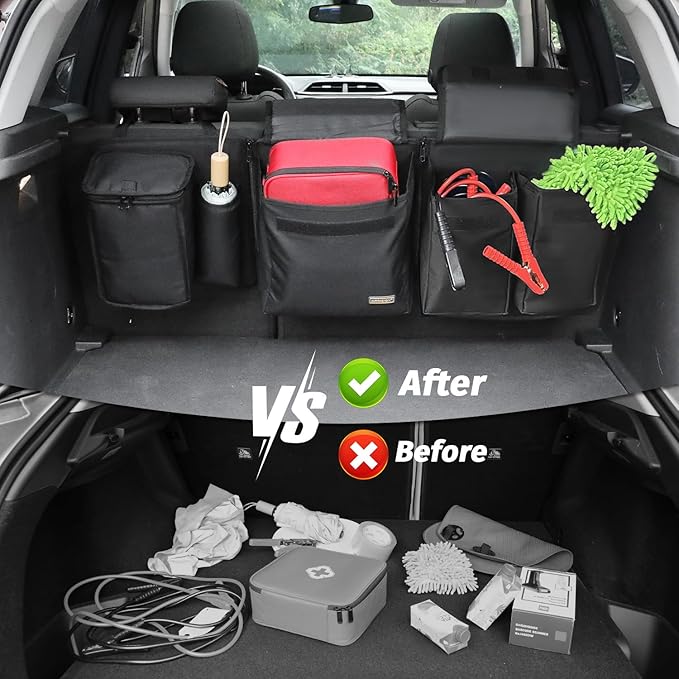 Deluxe Trunk and Backseat Organizer for Medium or large size SUVs & RVs, Detachable Storage Modules with Built-in Cooler,